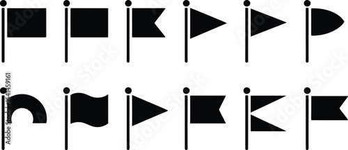 Collection of various black flag icons on a white background display