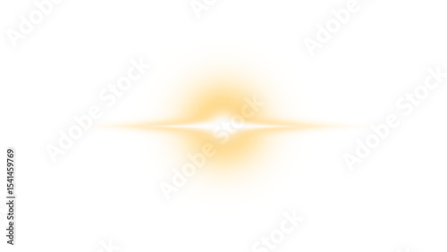 Transparent gold flare PNG, a shining sun effect with radiant horizontal light, perfect for bright accents and warm overlays.