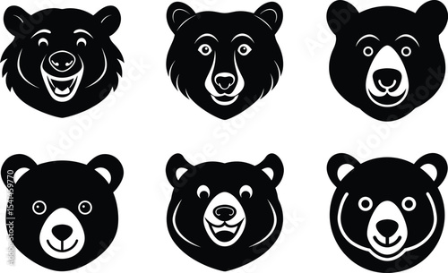 Charming cute bear head sketches for playful design silhouette Vector