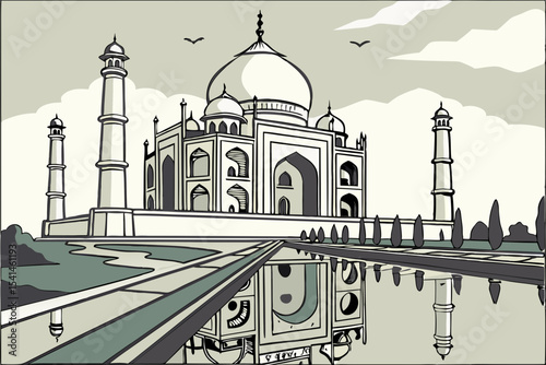 Taj mahal illustration india landmark architecture