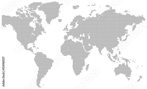 Earth continents in horizontal rectangular shape dotted world map style