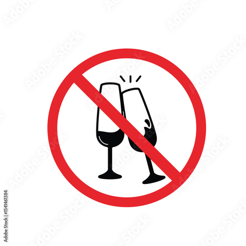 ISO Prohibition Sign: No Drinking Symbol, a toasting drink glass icon. Suitable for posters and web icons