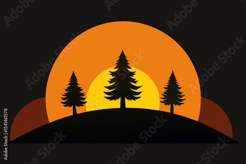 Sunset Silhouette Three Majestic Pines on a Hilltop