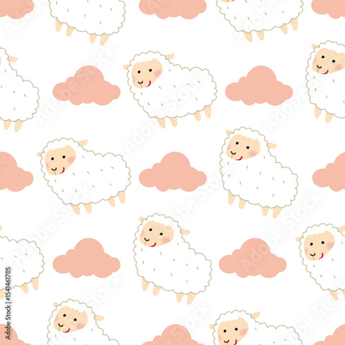 seamless pattern with sheep and clouds