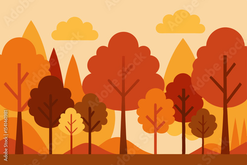 Autumnal Forest Landscape A Vibrant Illustration of Fall Colors and Trees