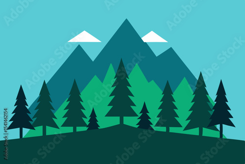 Winter forest landscape vector illustration with snow-covered trees, perfect for Christmas and holiday season designs