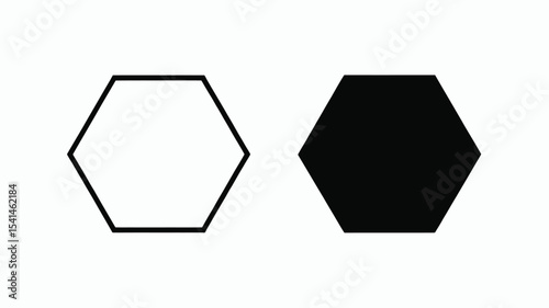 Two hexagons one outlined and one filled on a white grid background art