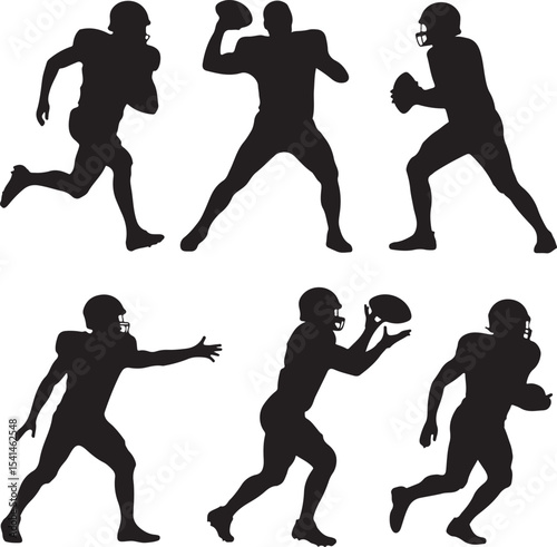 Quarterback Passing Silhouette

American Football Tackle Scene Vector

Helmet and Ball Sports Icon Design

Running Back Charging Silhouette

Touchdown Celebration Pose Vector