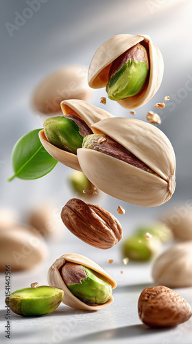 shelled and un shelled pistachio flying
