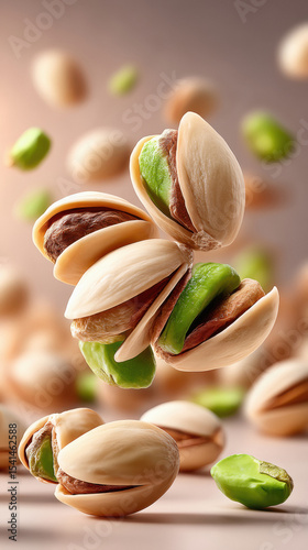 shelled and un shelled pistachio flying