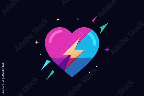 Heartbreak and Healing A Bold Graphic Design of a Split Heart with Electric Energy