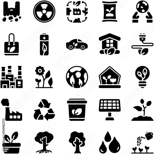 Eco Sustainability & Green Energy Glyph Icons Set
