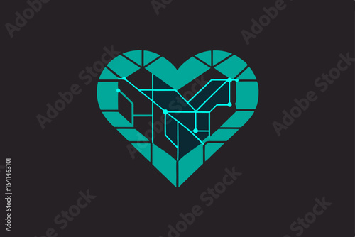 Red heart icon with green leaves, a romantic symbol of love and passion