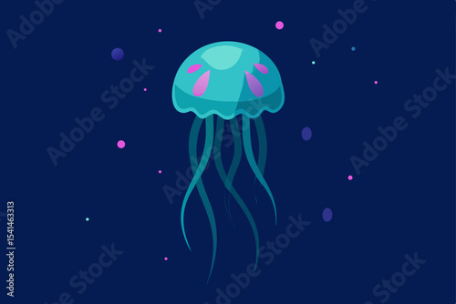 Enchanted Jellyfish A mesmerizing underwater illustration of a bioluminescent jellyfish