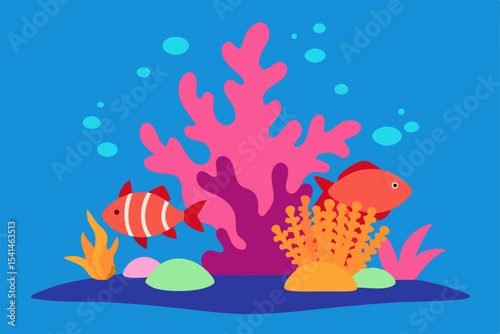 Vibrant Ocean Life Colorful Coral Reef Fish Illustration photo
