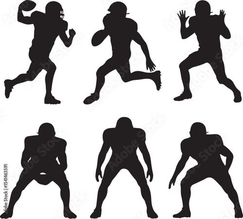 Quarterback Passing Silhouette

American Football Tackle Scene Vector

Helmet and Ball Sports Icon Design

Running Back Charging Silhouette

Touchdown Celebration Pose Vector