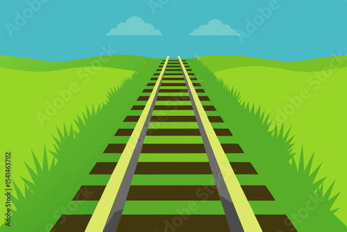 Journey Ahead Scenic Railroad Tracks Leading Through Lush Green Fields
