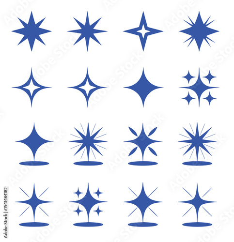 Sixteen Blue Starburst Icons Various Shapes cobalt