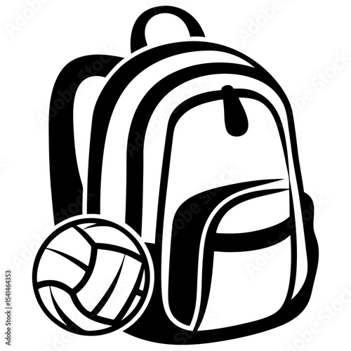 School Backpack with Ball Line Art Illustration