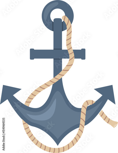 Anchor with rope, nautical vector illustration 