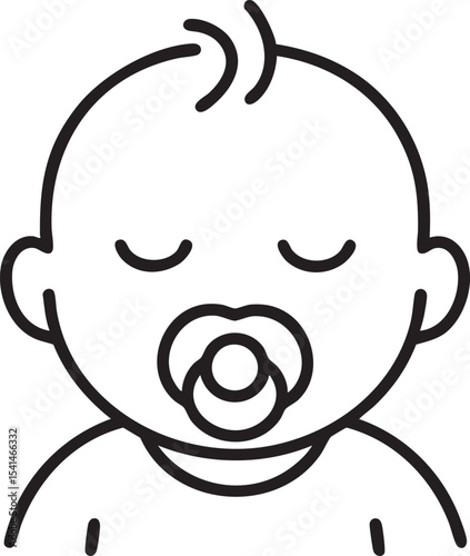 Simple Line Art Illustration of a Sleeping Baby with Pacifier Representing Innocence and Childhood minimalist line