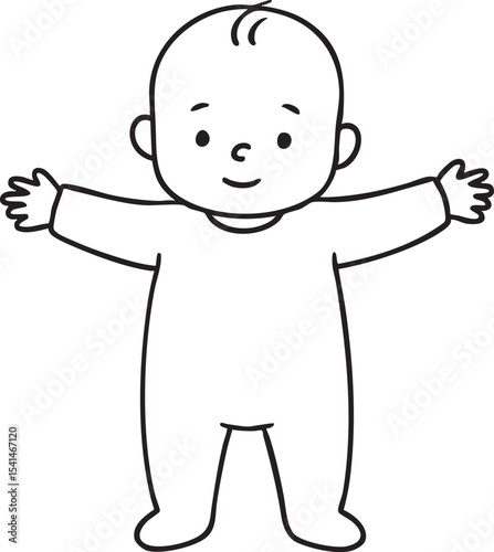 Simple Line Drawing of a Smiling Baby with Arms Outstretched Ready for a Hug or Playtime