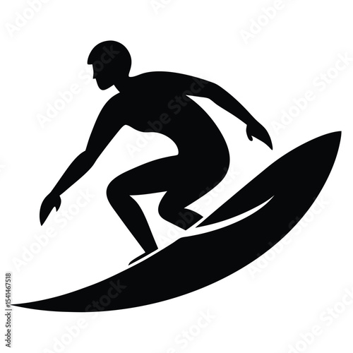 Dynamic Silhouette of a Surfer Riding Ocean Waves Surfing Illustration
