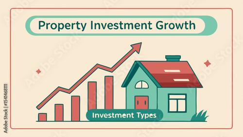 Illustration showing property investment growth with an arrow pointing upwards and a house icon nearby