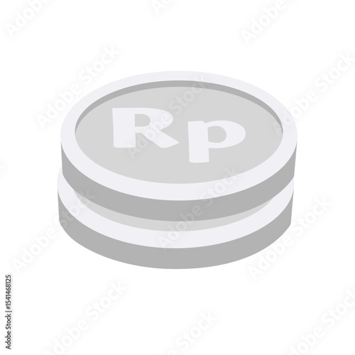 Flat illustration of stacked Rupiah coins featuring the "Rp" symbol. Simple, modern design, ideal for financial or economic topics, representing Indonesian currency.