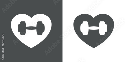 Logo i love gym. Silueta de mancuerna en corazón 