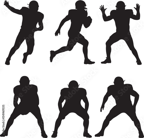 Quarterback Passing Silhouette

American Football Tackle Scene Vector

Helmet and Ball Sports Icon Design

Running Back Charging Silhouette

Touchdown Celebration Pose Vector