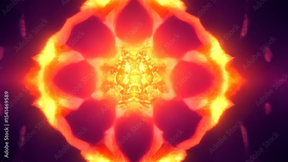 Glowing orange and red floral kaleidoscope pattern