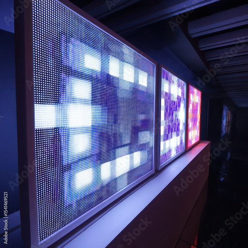 LED wall panel in 3D with pixel art animation and LED lights, adding dynamic visual entertainment.