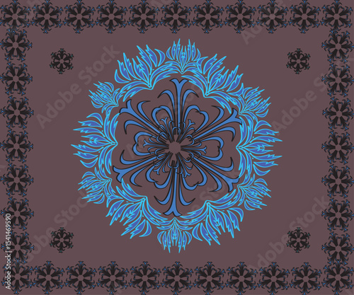 ornamental round lace pattern, ornate of brown and blue 