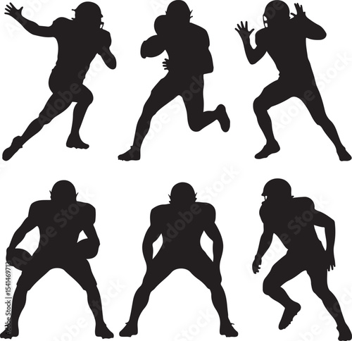 Quarterback Passing Silhouette

American Football Tackle Scene Vector

Helmet and Ball Sports Icon Design

Running Back Charging Silhouette

Touchdown Celebration Pose Vector