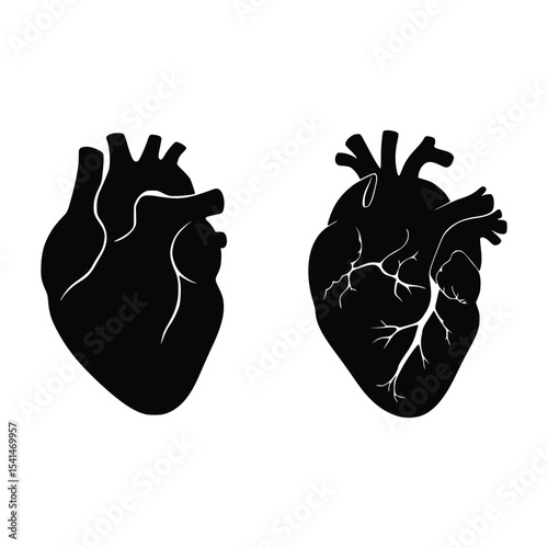 Anatomical Heart Silhouette Icons Black Vector Illustration