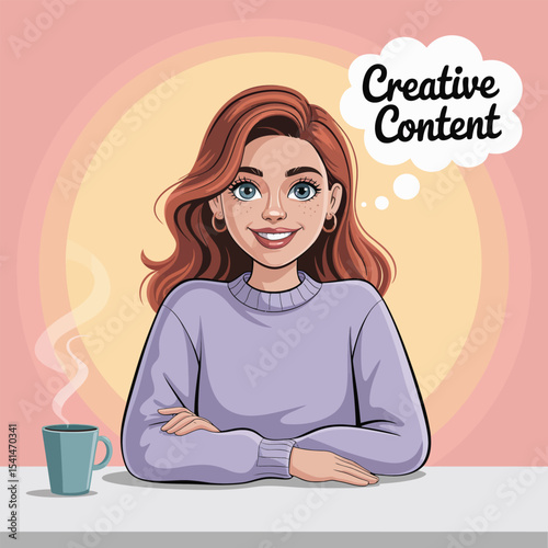 Cartoon Woman Creative Content Thinker Lavender Sweater