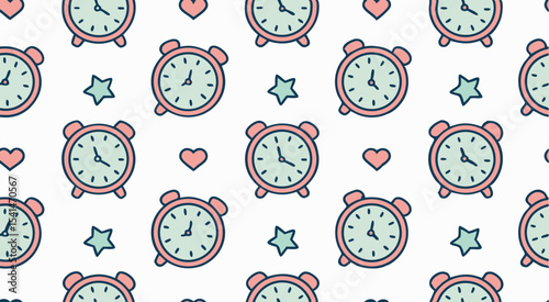 Cute doodle alarm watch's seamless pattern background vector design
