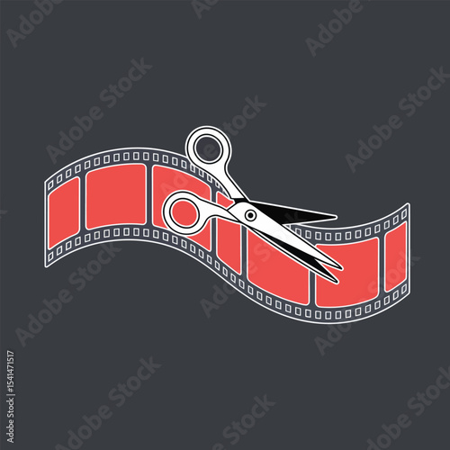 Filmstrip Editing Scissors Coral Red Gray Background
