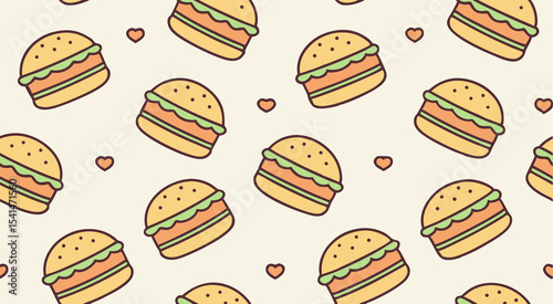 Cute doodle burger's seamless pattern background vector design