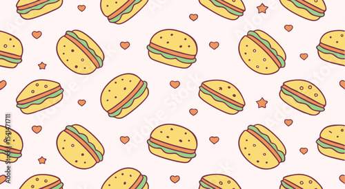 Cute doodle burger's seamless pattern background vector design