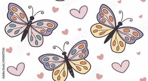 Cute doodle butterflies seamless pattern background vector design