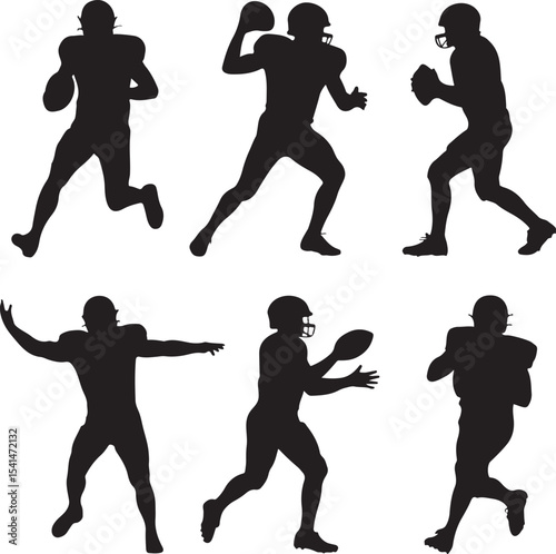 Quarterback Passing Silhouette

American Football Tackle Scene Vector

Helmet and Ball Sports Icon Design

Running Back Charging Silhouette

Touchdown Celebration Pose Vector