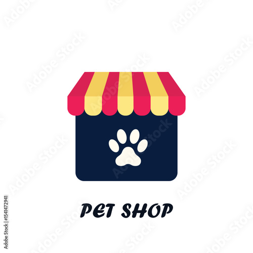 Cute Minimal Pet Shop Logo with Paw and Storefront Icon