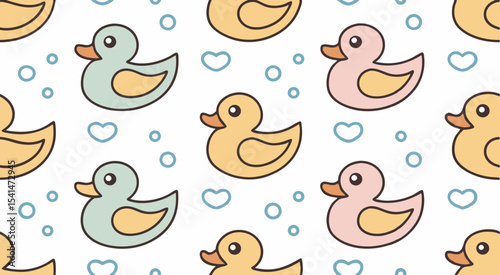 Cute doodle duck's seamless pattern background vector design