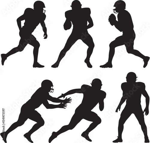 Quarterback Passing Silhouette

American Football Tackle Scene Vector

Helmet and Ball Sports Icon Design

Running Back Charging Silhouette

Touchdown Celebration Pose Vector