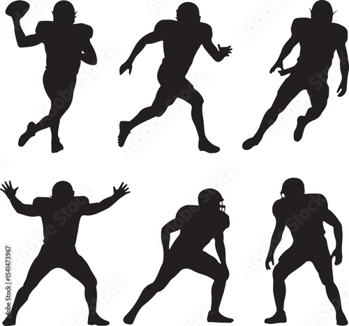 Quarterback Passing Silhouette

American Football Tackle Scene Vector

Helmet and Ball Sports Icon Design

Running Back Charging Silhouette

Touchdown Celebration Pose Vector