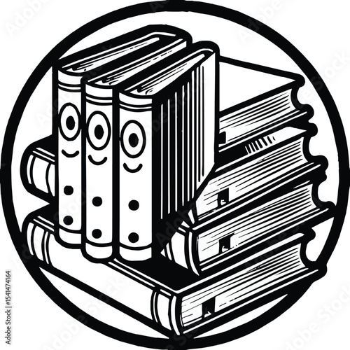 Old black and white cartoon vector illustration of an open book, a car, and a chair, symbolizing retro technology and education equipment