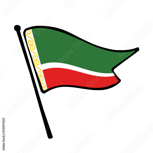 Flag of Chechnya. Chechnya flag vector illustration icon design in the hand-drawn style. Fluttering flagpole flag.