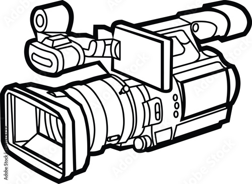 Vector Video Camera Outline, Professional Camcorder for Filming and Production.